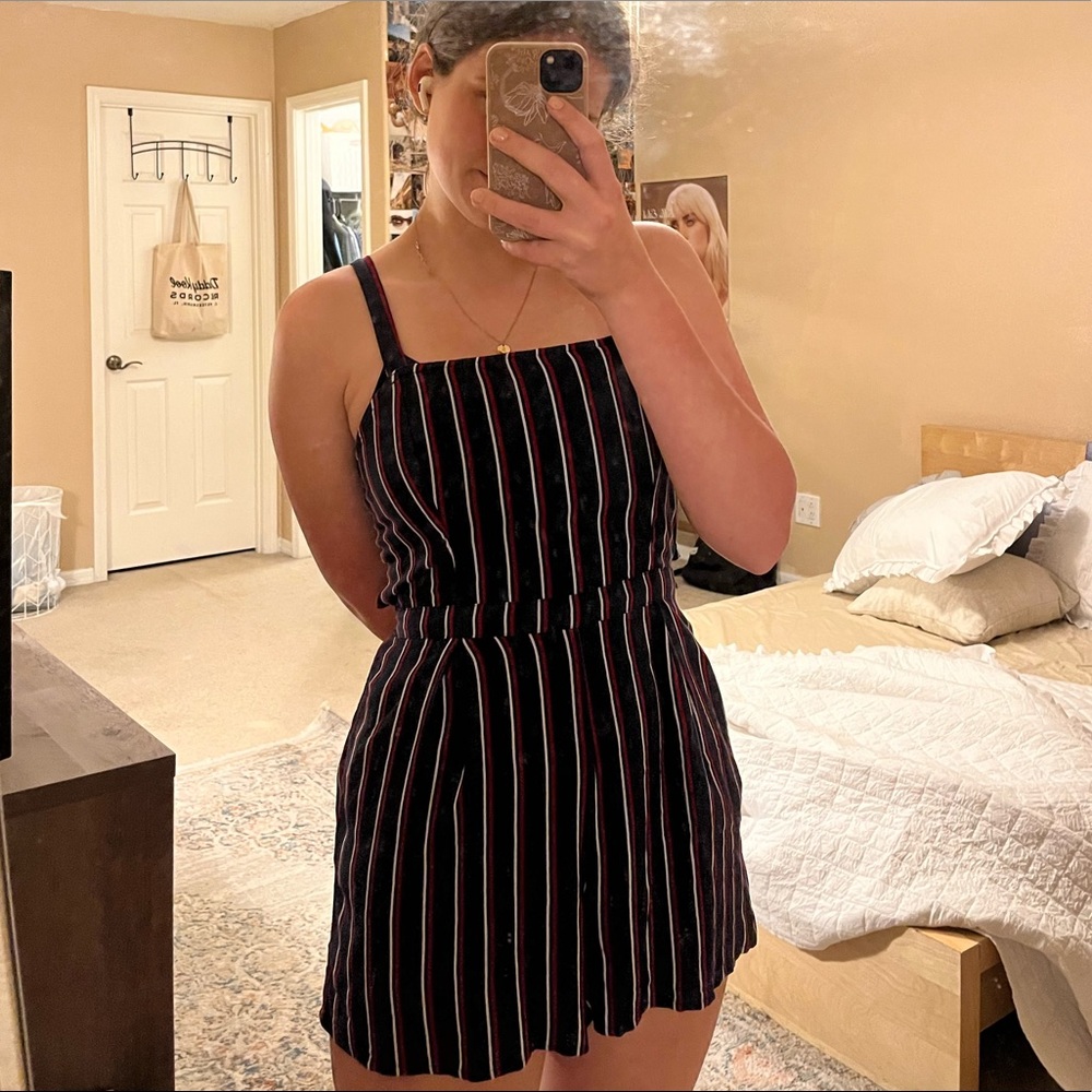 Hollister red white and blue stripped romper